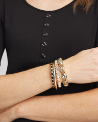 Chico's Small Black Faceted Gem Stretch Cuff Bracelet BLACK