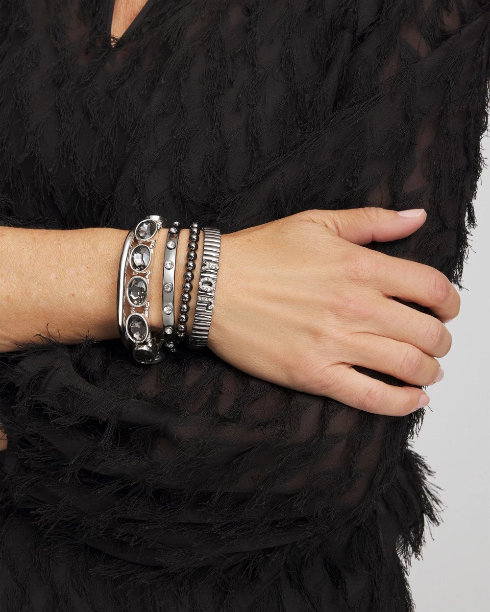 Chico's Hematite Rhinestone Tone Bangle HEMATITE