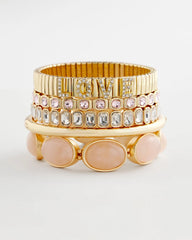 Chico's Quartz Stone Stretch Bracelet PALE PINK