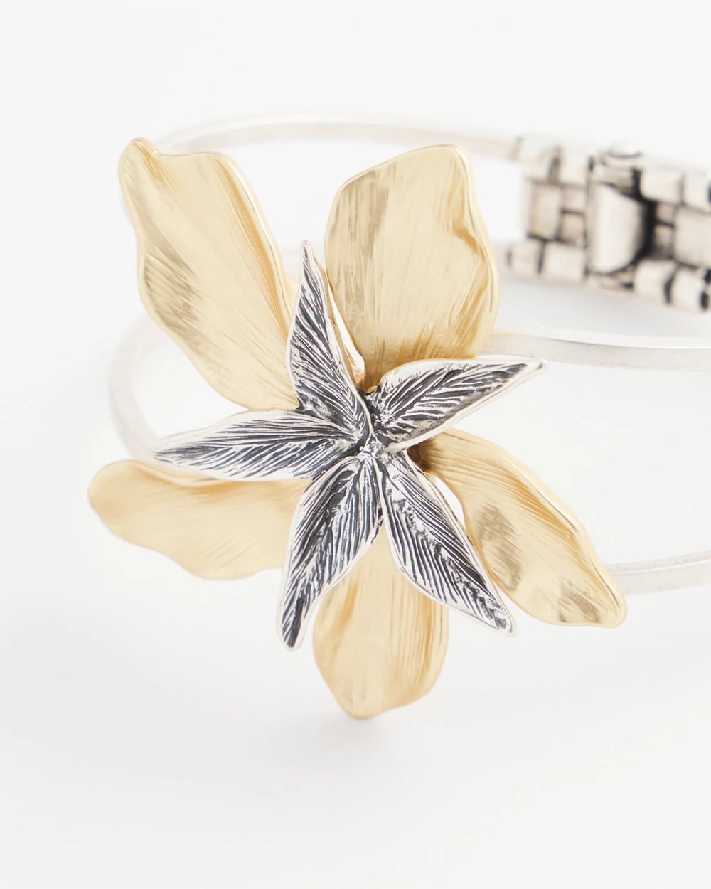 Chico's Mixed-Metal Floral Cuff Bangle Bracelet MIXED METALS
