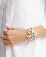 Chico's Mixed-Metal Floral Cuff Bangle Bracelet MIXED METALS