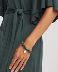 Chico's Green & Gold Beaded Charm Bracelet DARKEST SPRUCE