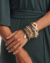 Chico's Green & Gold Beaded Charm Bracelet DARKEST SPRUCE