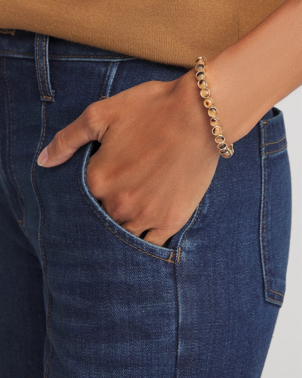 Chico's Tortoise Goldtone Round Stretch Bracelet BROWN