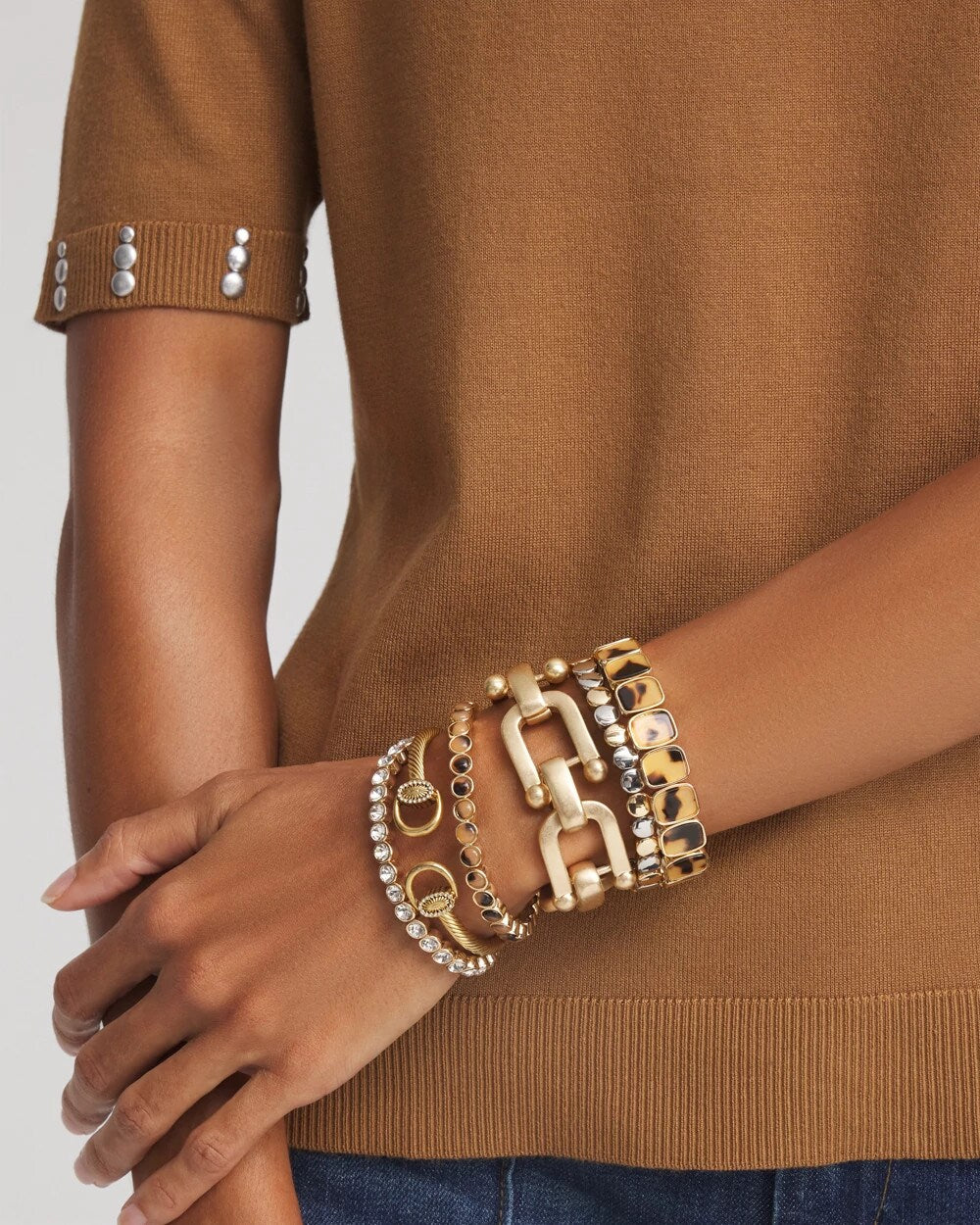 Chico's Tortoise Square Stretch Bracelet BROWN