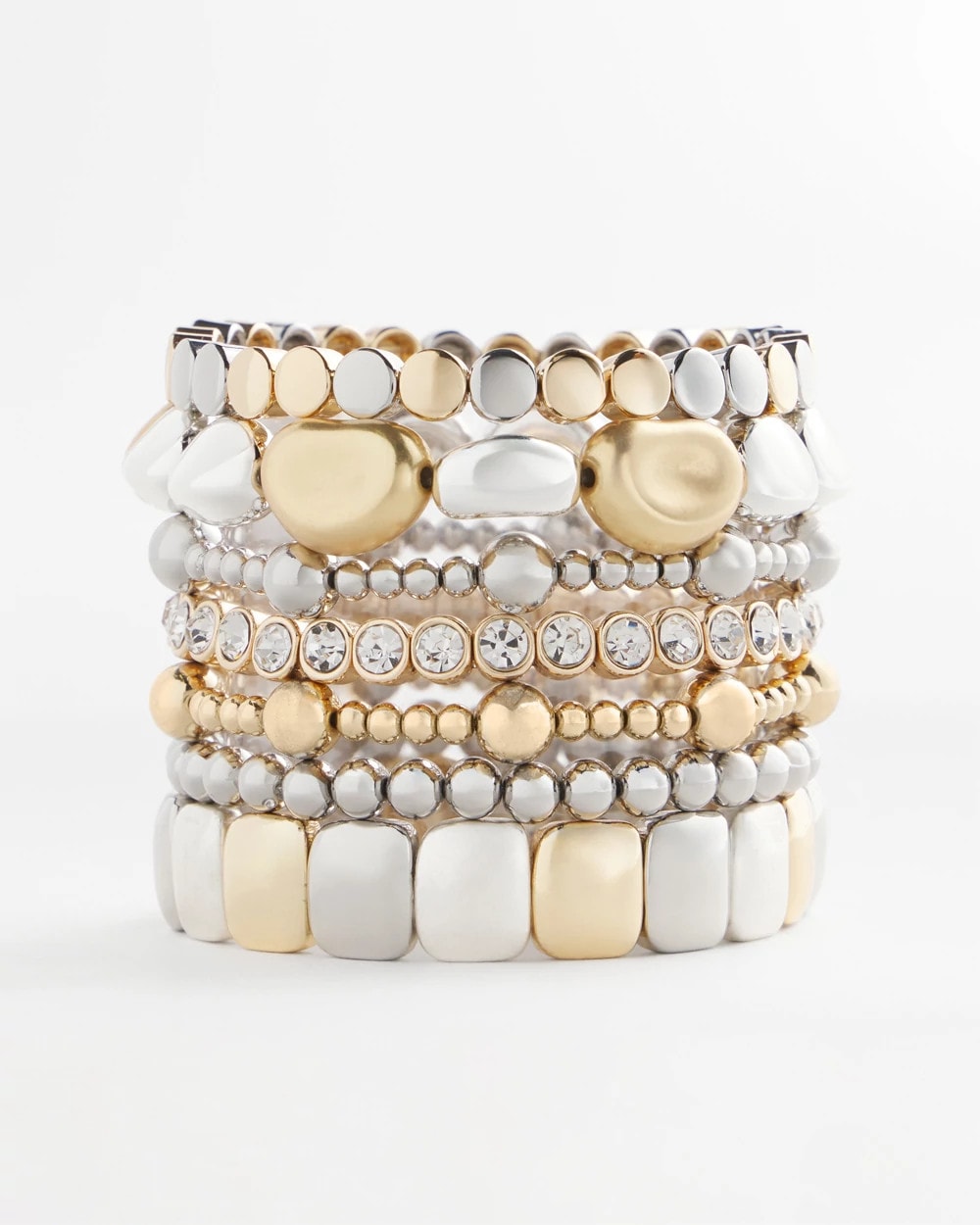 Chico's Gold & Silver Tone Beaded Stretch Bracelet MIXED METALS