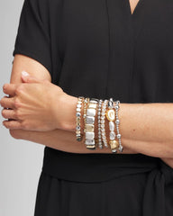 Chico's Gold & Silver Tone Beaded Stretch Bracelet MIXED METALS