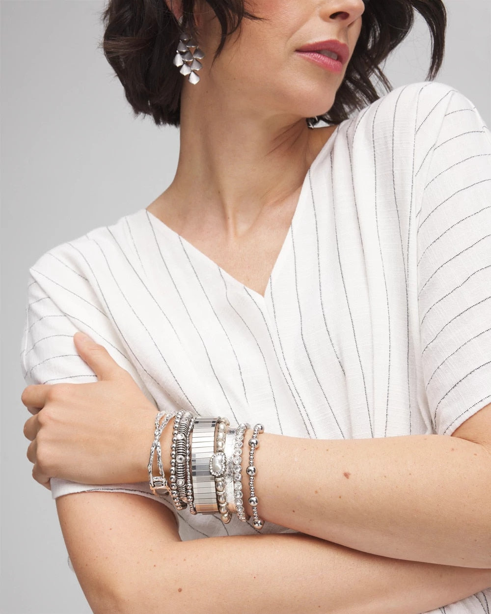 Chico's Silver Tone Stretch Watchband Bracelet SILVER