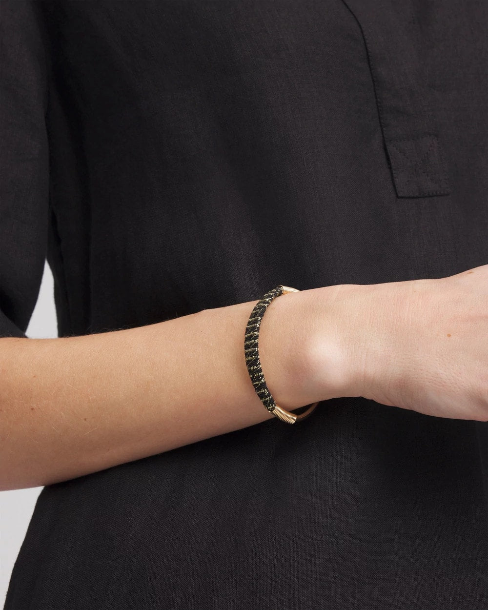 Chico's Thread Wrapped Cuff Bracelet BLACK/GOLD
