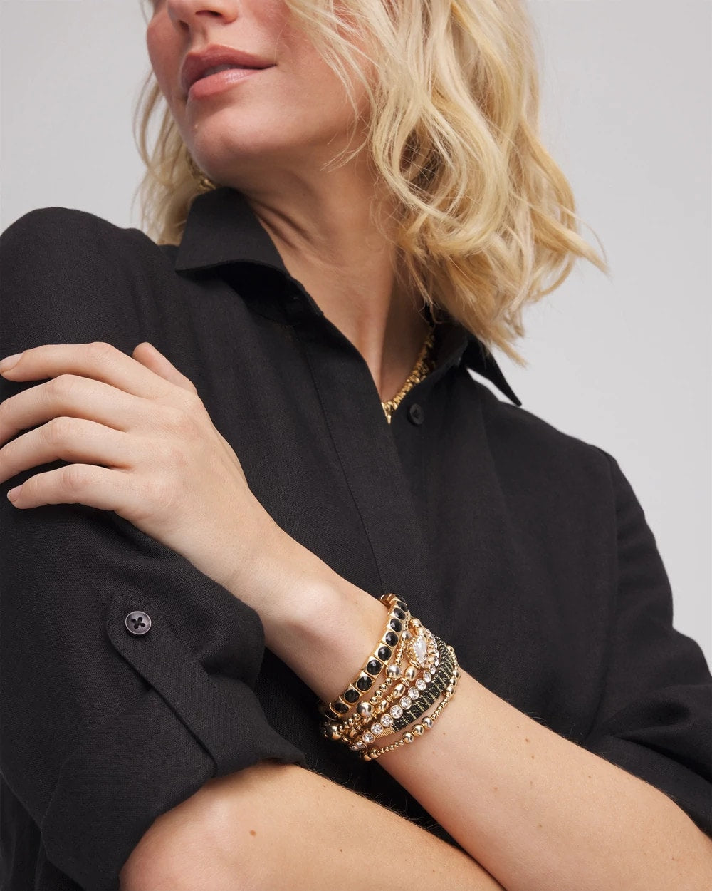 Chico's Thread Wrapped Cuff Bracelet BLACK/GOLD