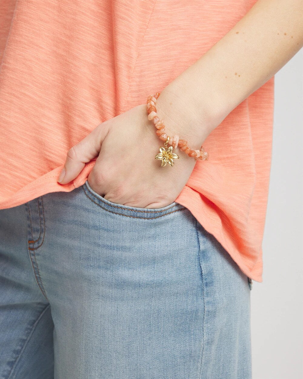 Chico's Aventurine Stone Chips Charm Bracelet ORANGE