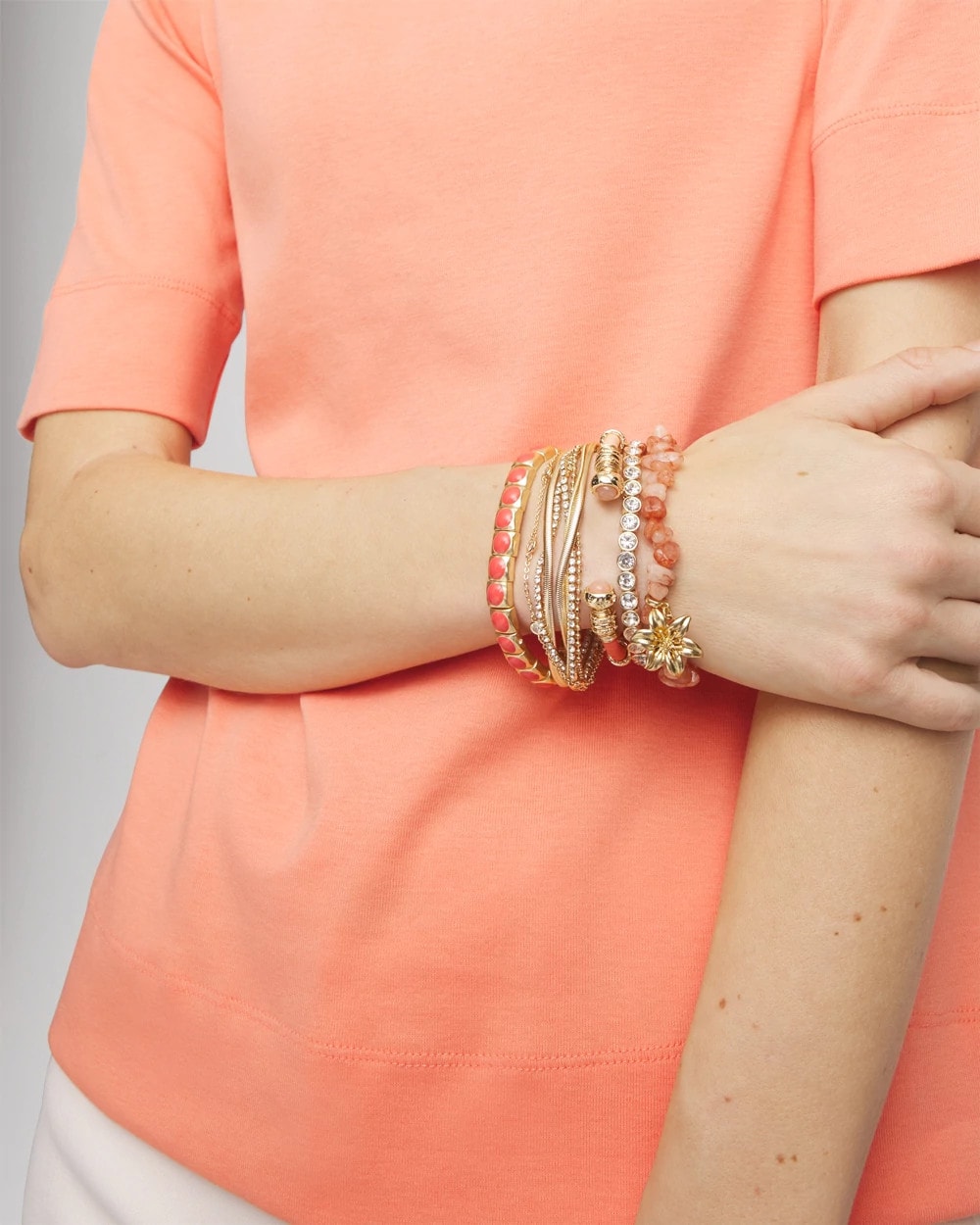 Chico's Aventurine Stone Chips Charm Bracelet ORANGE