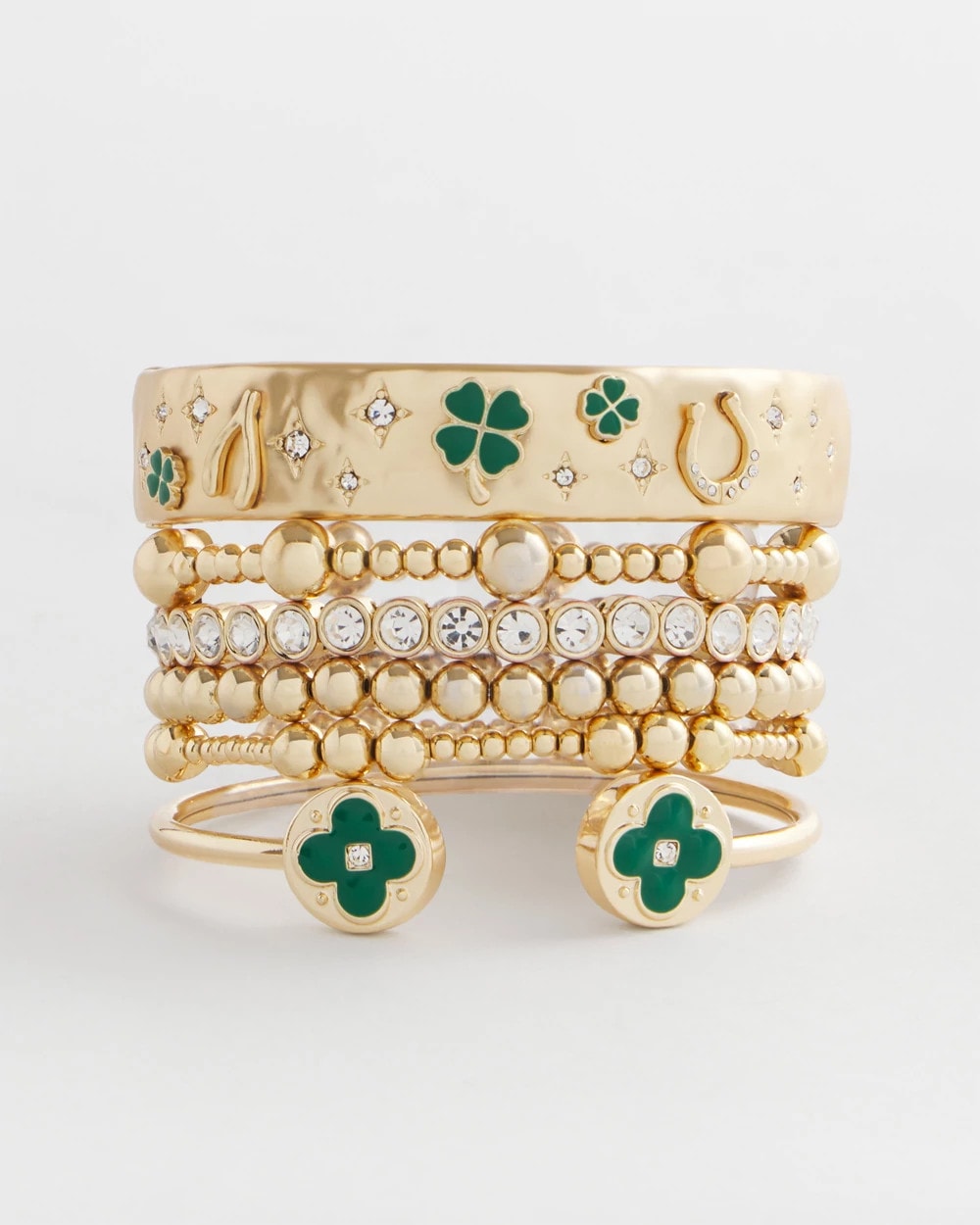 Chico's Four Leaf Clover Flex Cuff Bracelet GREEN