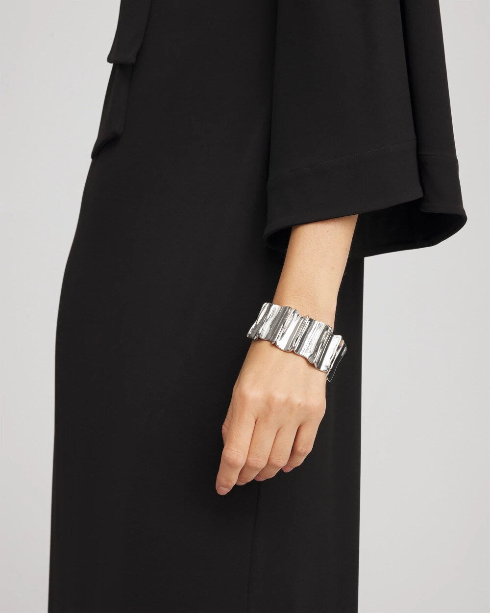Chico's Silvertone Wave Stretch Cuff Bracelet SILVER