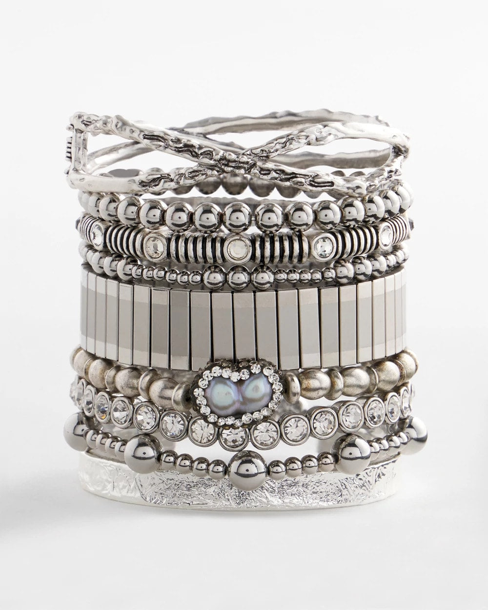 Chico's Silver Tone Stretch Watchband Bracelet SILVER