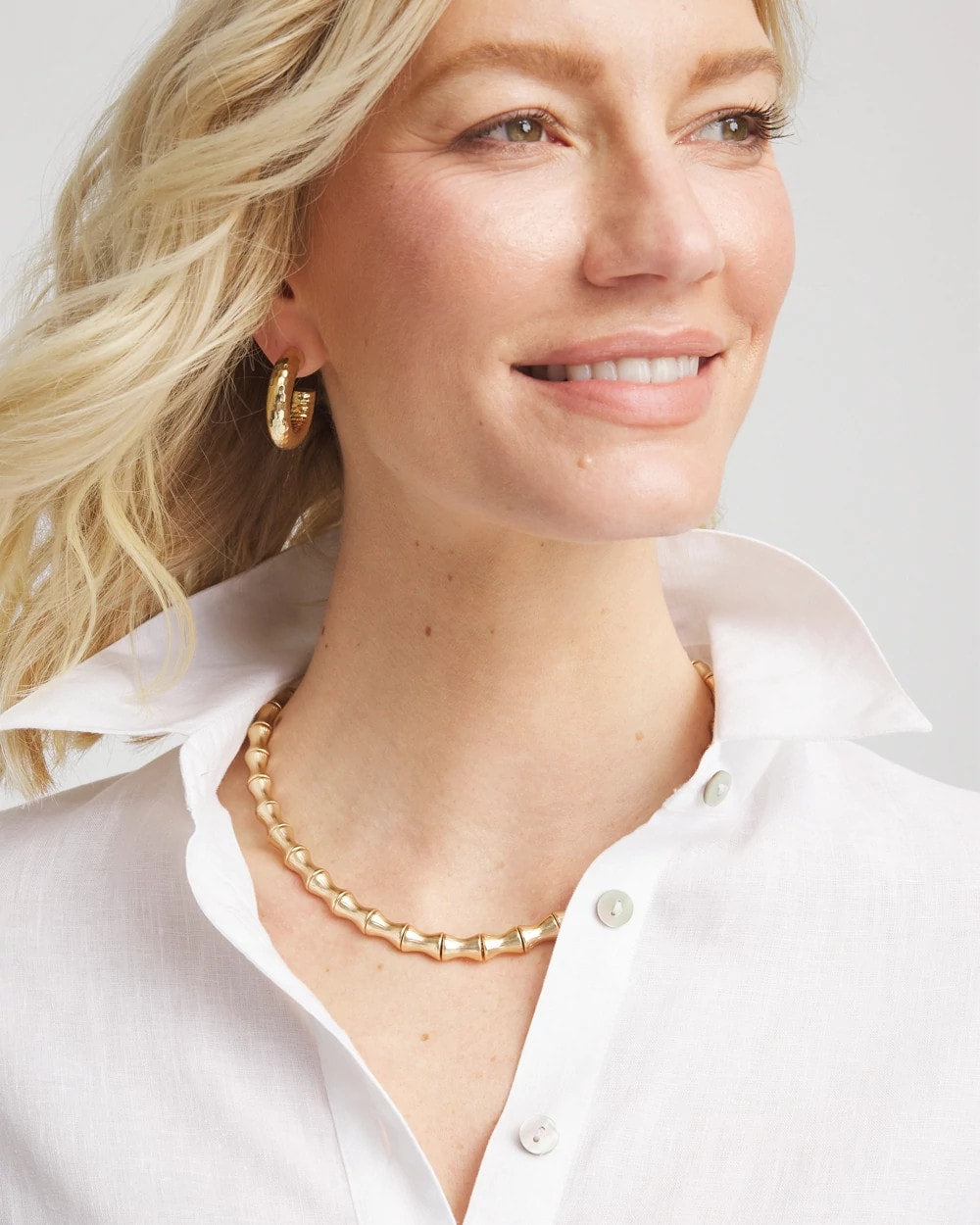 Chico's Golden Bamboo Collar Necklace GOLD