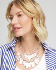 Chico's Double Square Charm Pendant Necklace SILVER