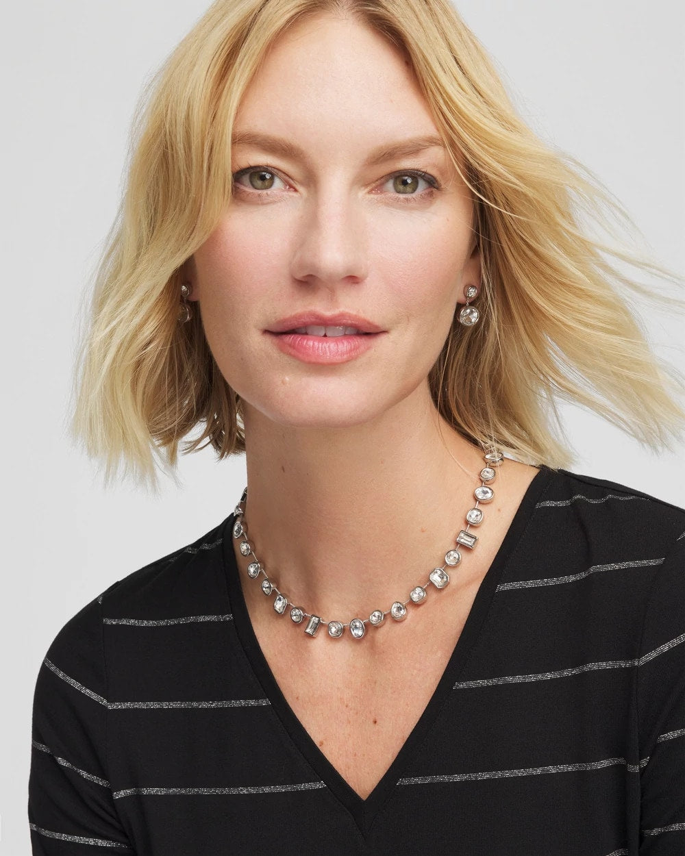 Chico's Bezel Set Short Silvertone Necklace SILVER