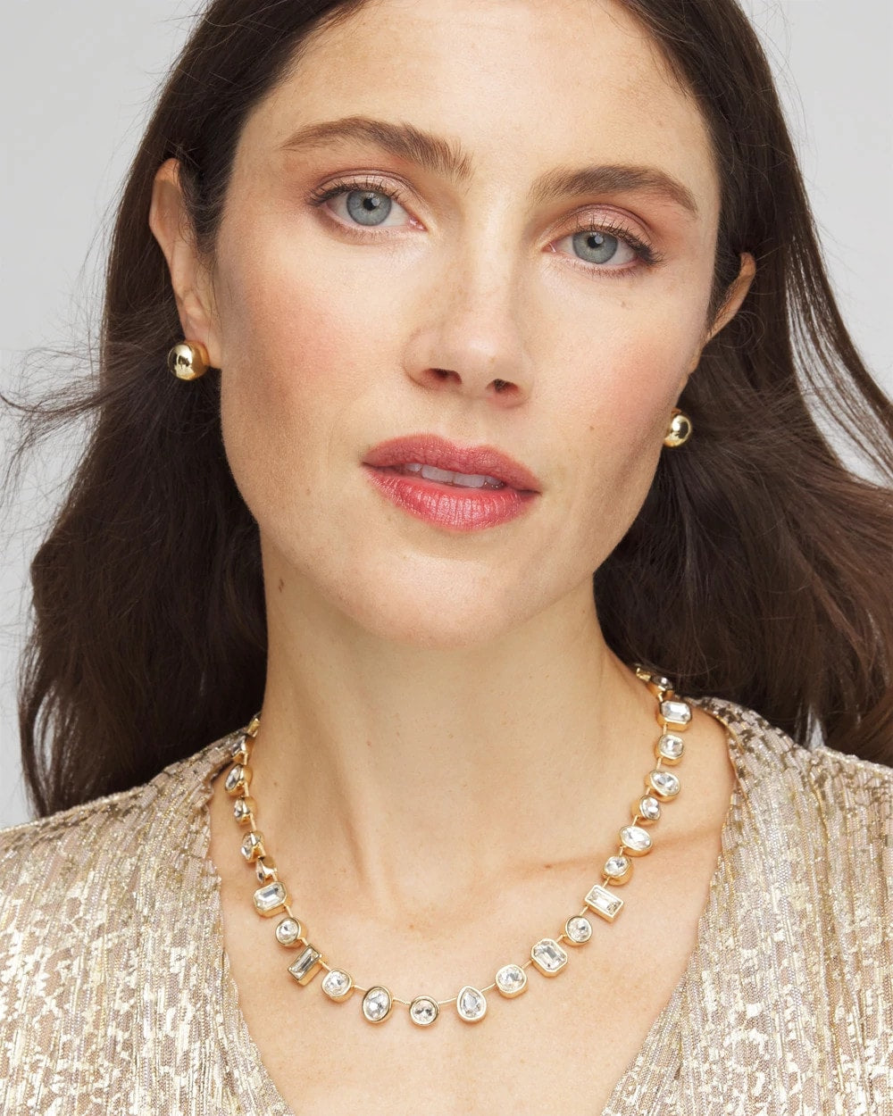 Chico's Bezel Set Short Goldtone Necklace GOLD