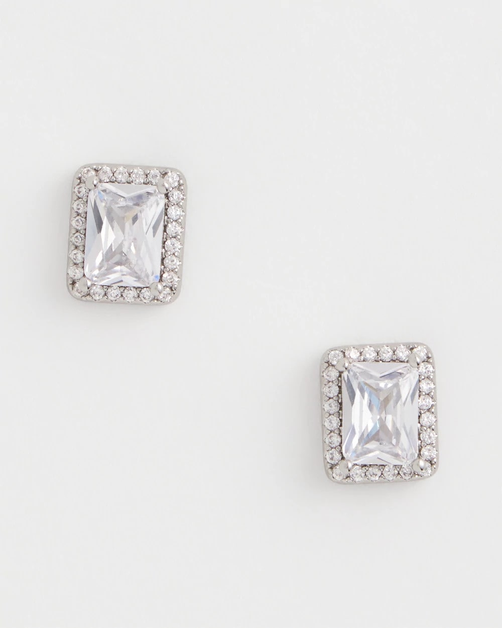 Chico's Silver Emerald Cut Stud Earrings SILVER