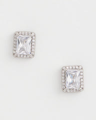 Chico's Silver Emerald Cut Stud Earrings SILVER