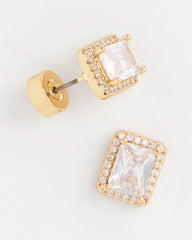 Chico's Gold Emerald Cut Stud Earrings GOLD