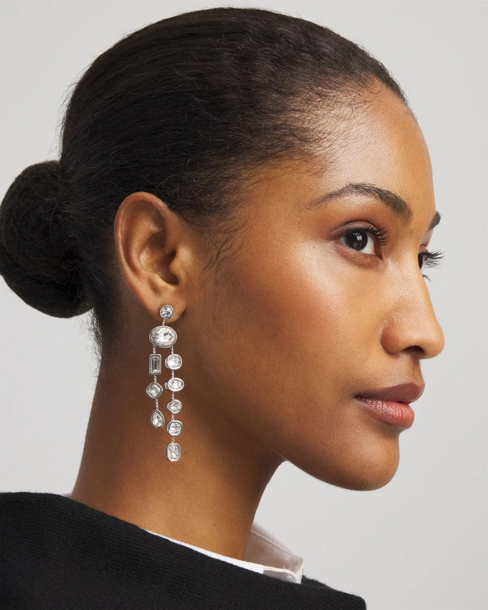 Chico's Bezel Set Linear Silvertone Earrings SILVER