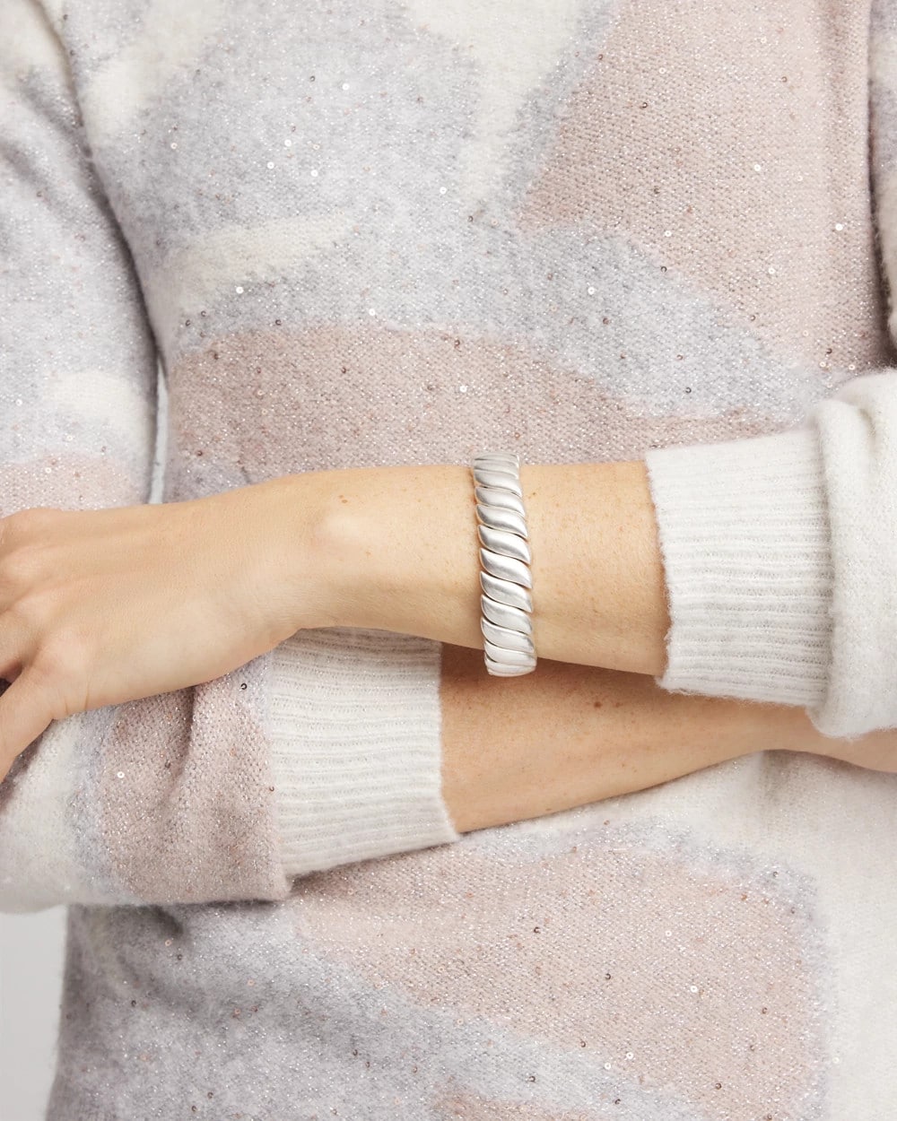 Chico's Matte Twist Stretch Bracelet SILVER