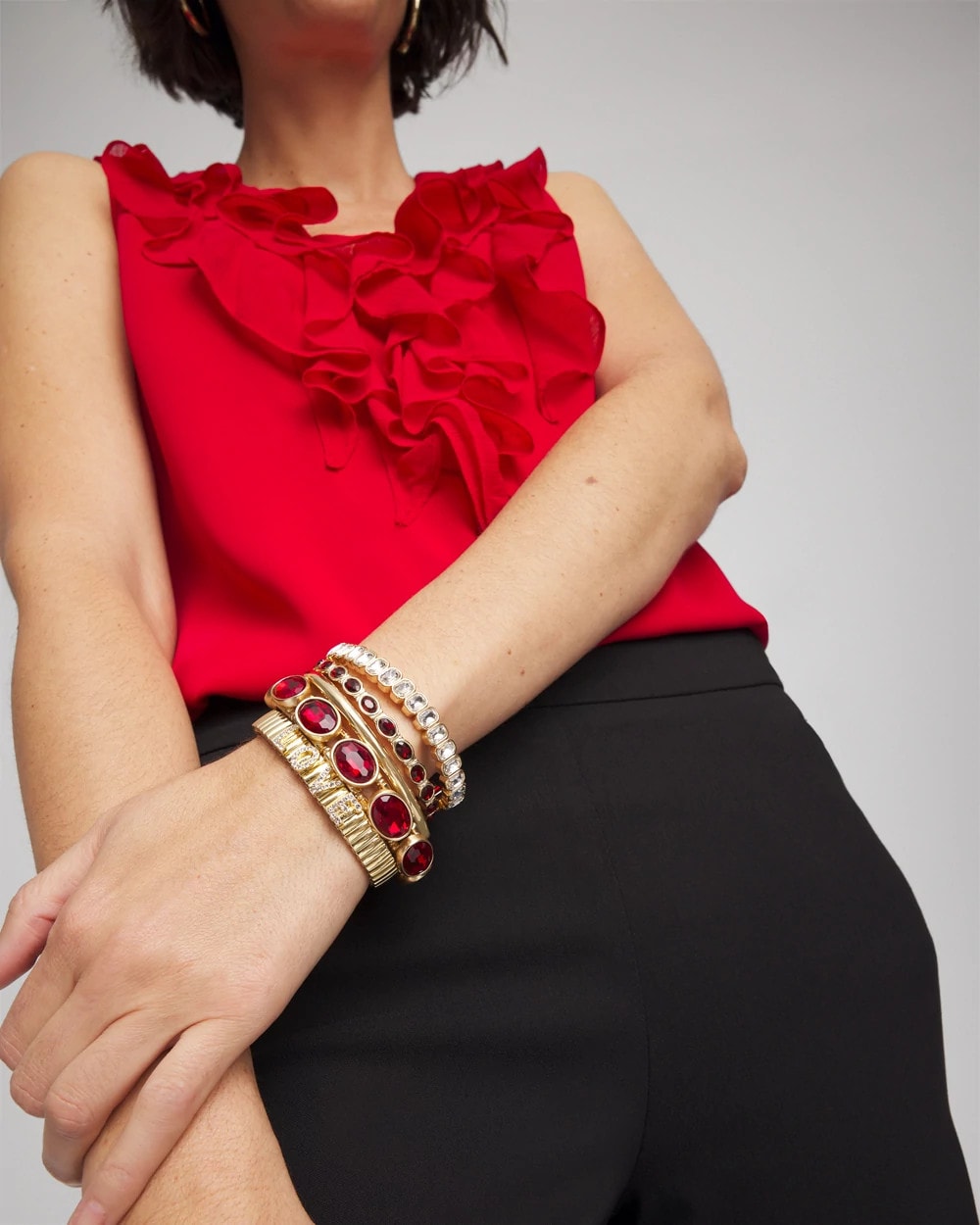 Chico's Gold Bezel Set Stretch Tennis Bracelet GOLD