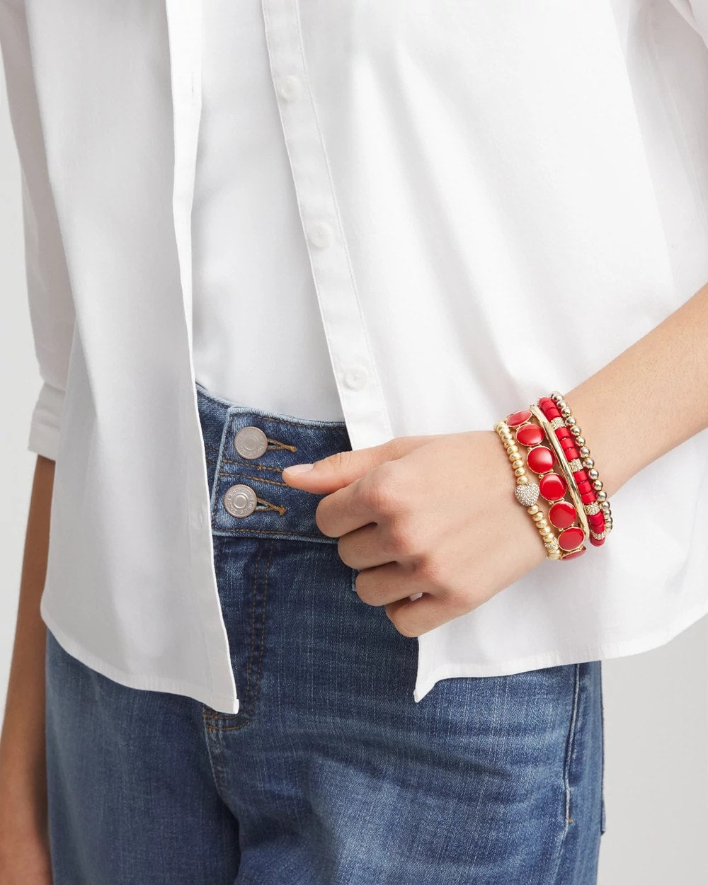 Chico's Reversible Round Stretch Bracelet RED