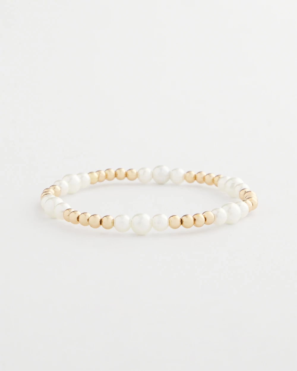 Chico's Goldtone Bead Stretch Bracelet PEARL