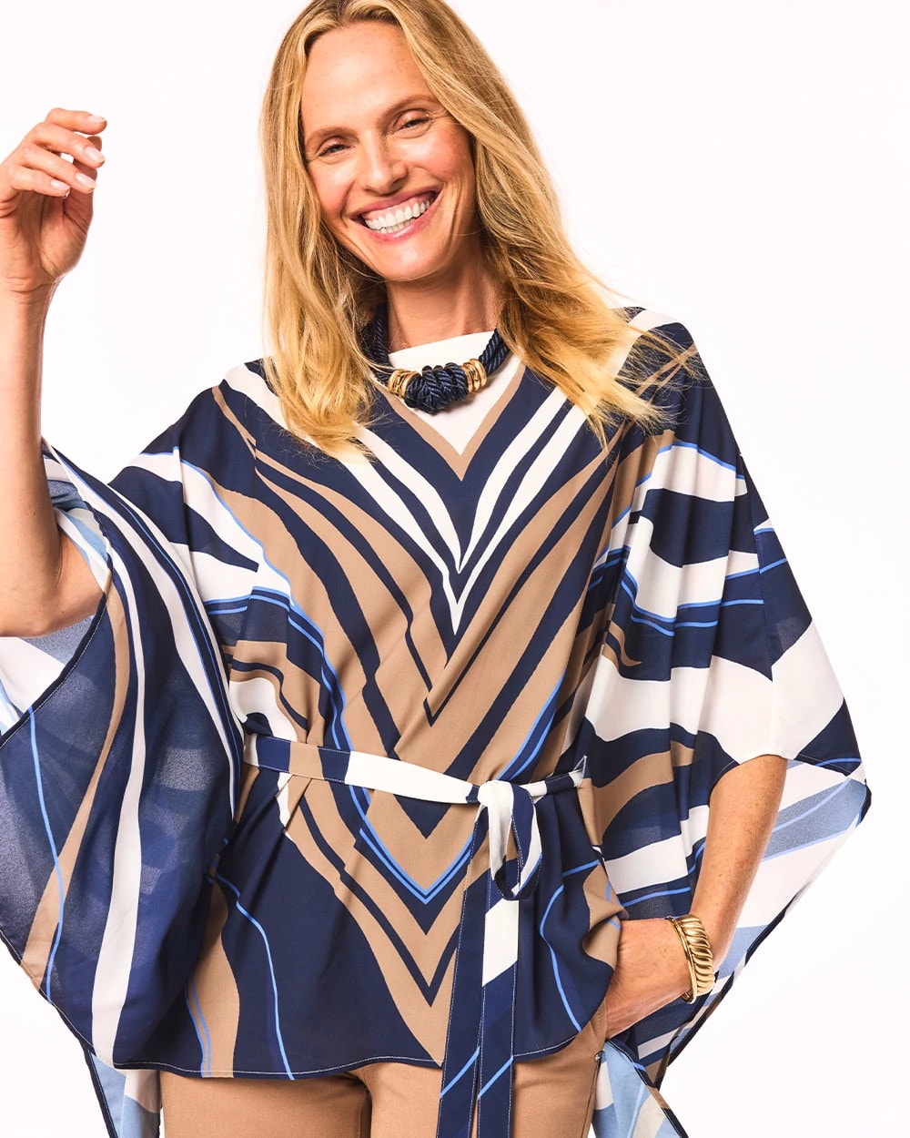 Chico's Voyage Belted Poncho PASSPORT BLUE
