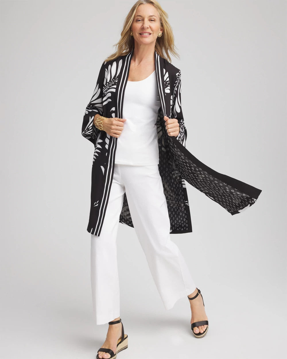 Chico's Tie-Front Long Kimono BLACK