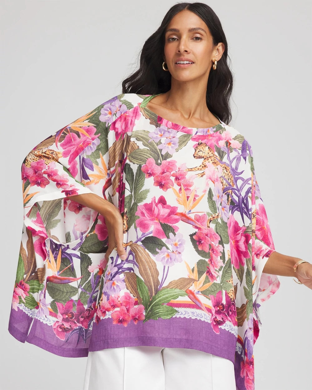 Chico's Floral-Print Poncho ECRU