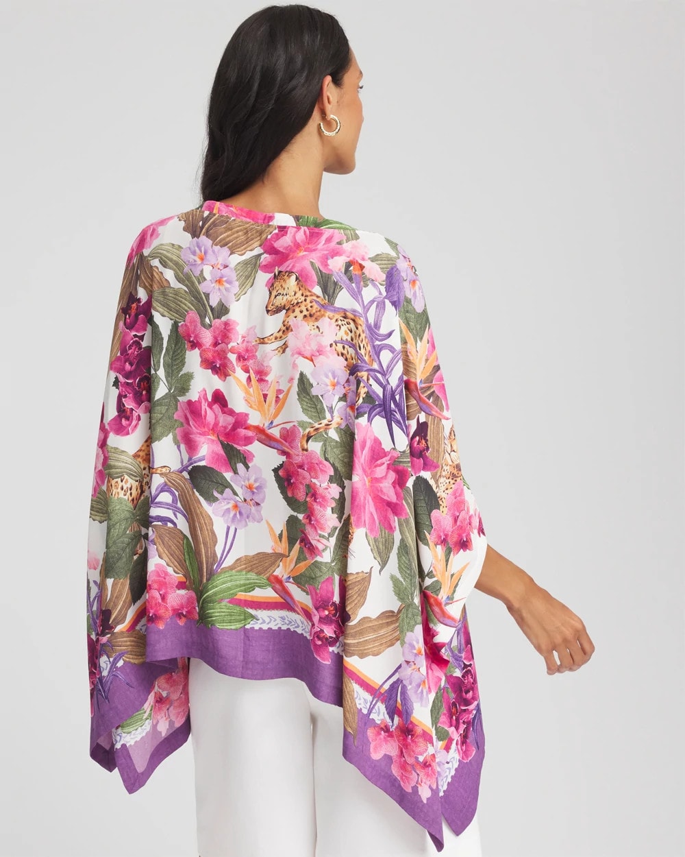 Chico's Floral-Print Poncho ECRU