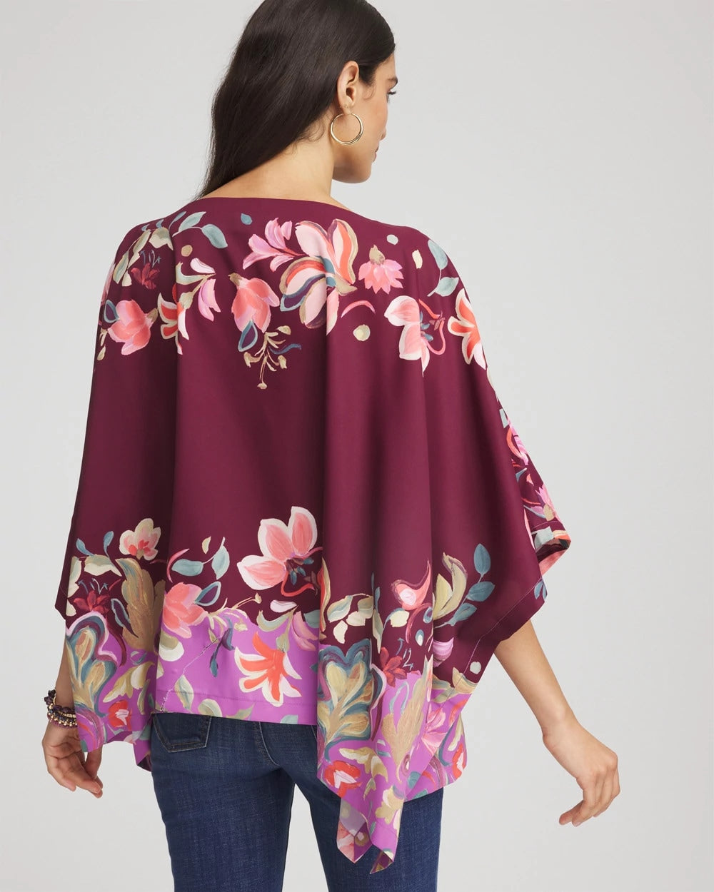 Chico's Printed Boatneck Pullover Poncho DEEP CHIANTI