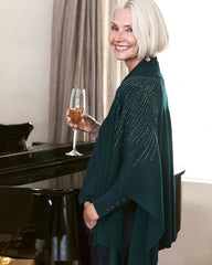 Chico's Embellished Shawl Collar Ruana TEAL SHADOW