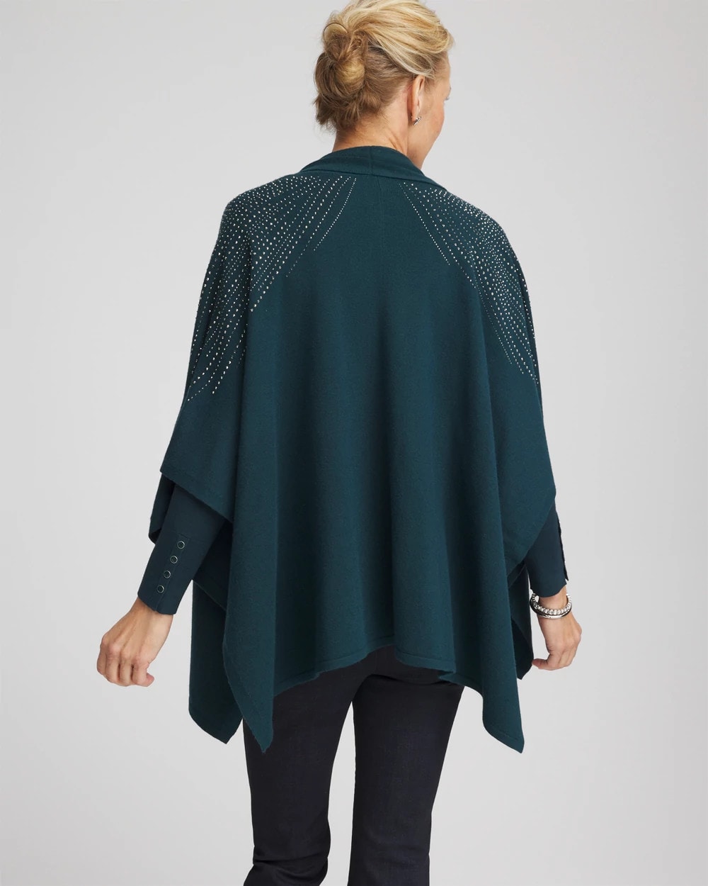 Chico's Embellished Shawl Collar Ruana TEAL SHADOW