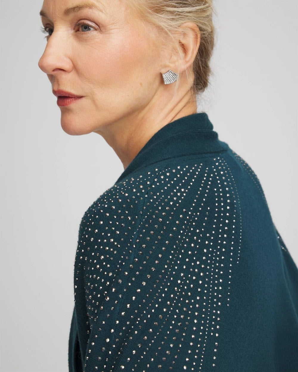 Chico's Embellished Shawl Collar Ruana TEAL SHADOW