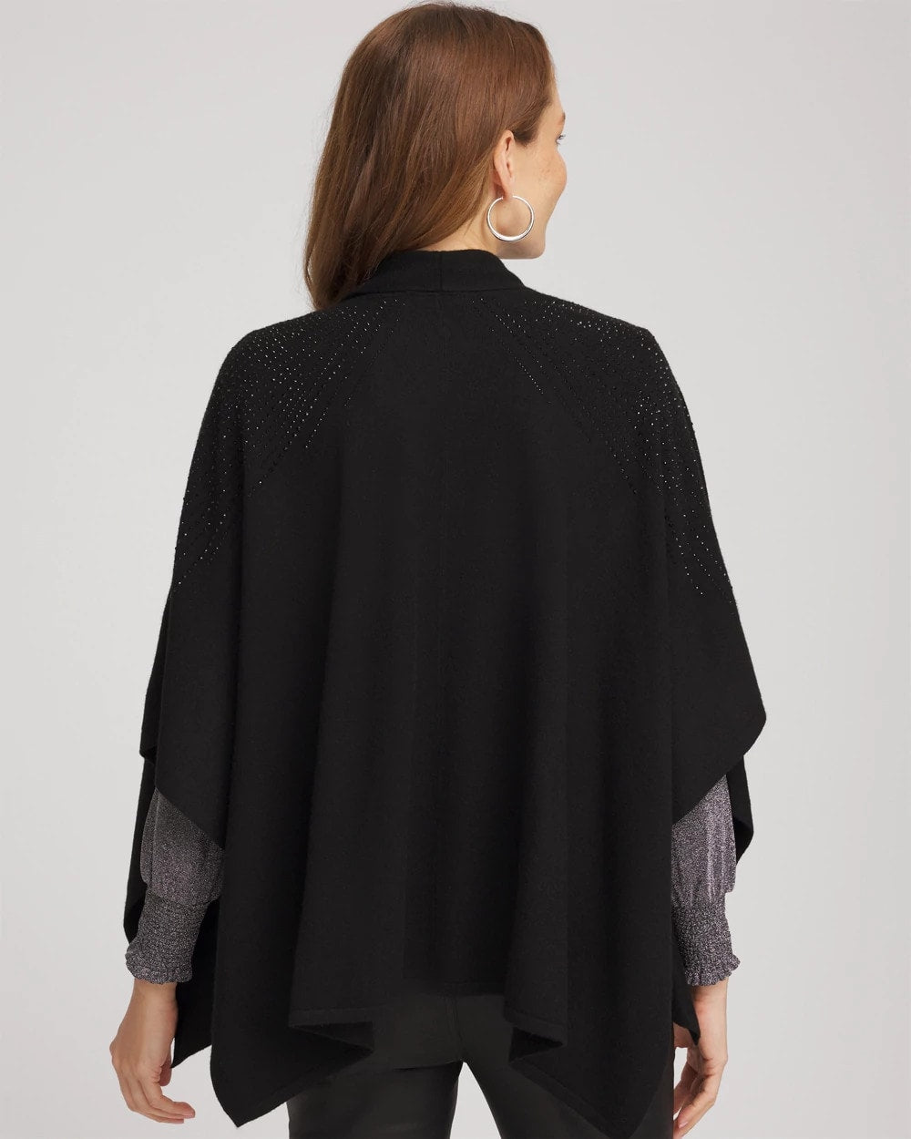 Chico's Embellished Shawl Collar Ruana BLACK