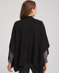 Chico's Embellished Shawl Collar Ruana BLACK