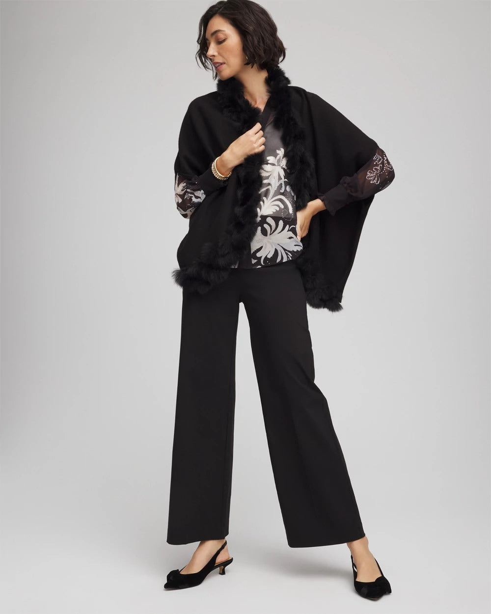 Chico's Faux Fur Cocoon BLACK
