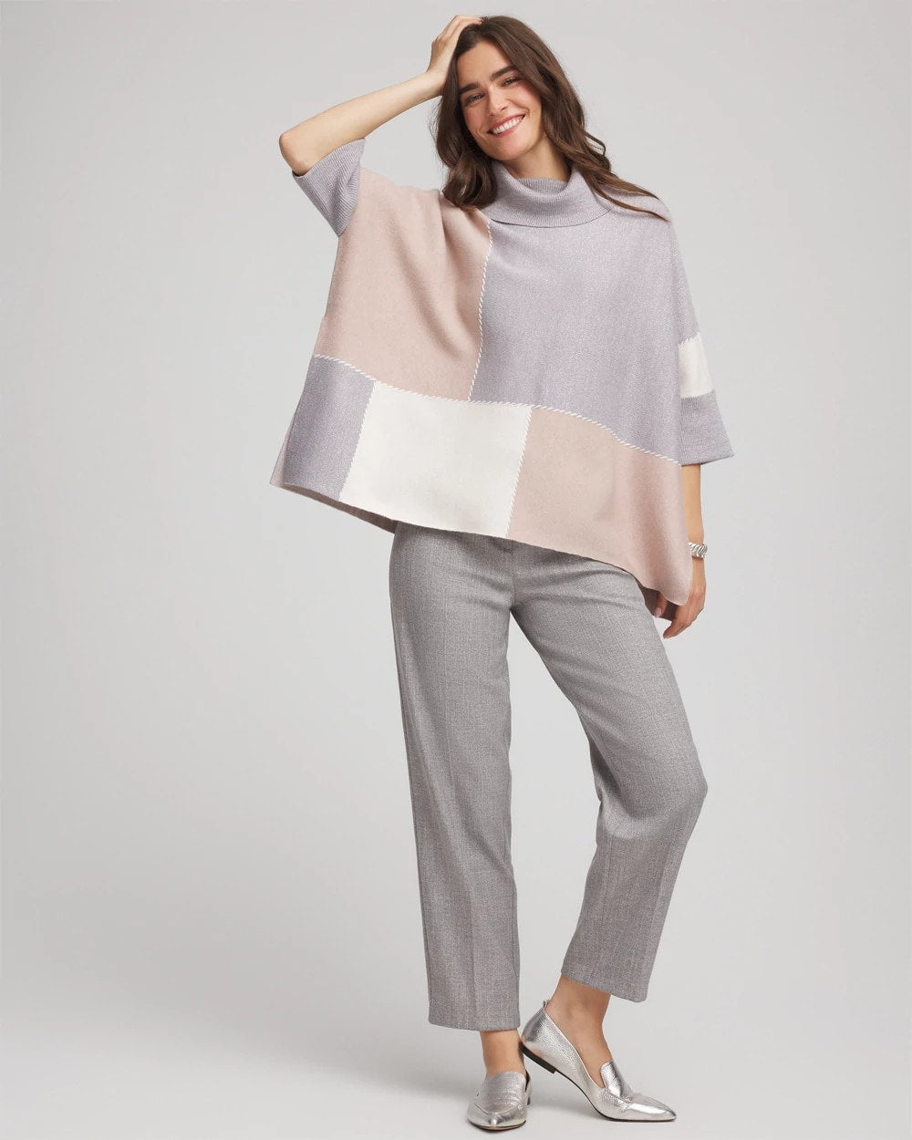 Chico's Quilted Chic Cowlneck Poncho BIRCH