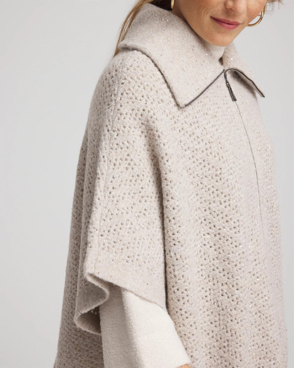 Chico's Zip-Front Collared Ruana NEUTRAL