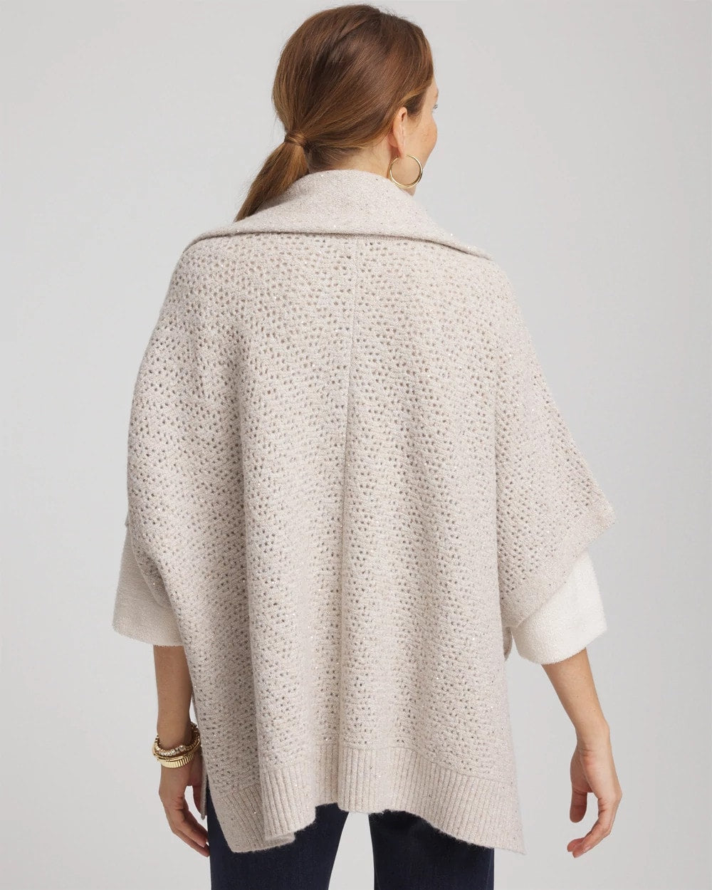 Chico's Zip-Front Collared Ruana NEUTRAL
