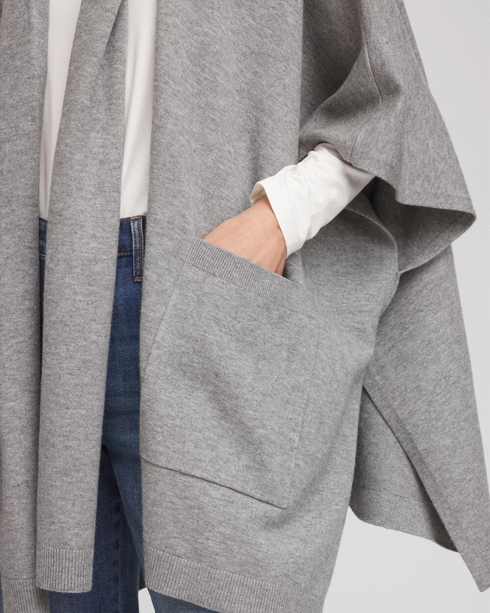 Chico's Long Knit Ruana MOON SHADE GRAY HEATHER