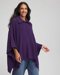 Chico's Rhinestone Zip-Collar Sweater Poncho PURPLE ELIXIR