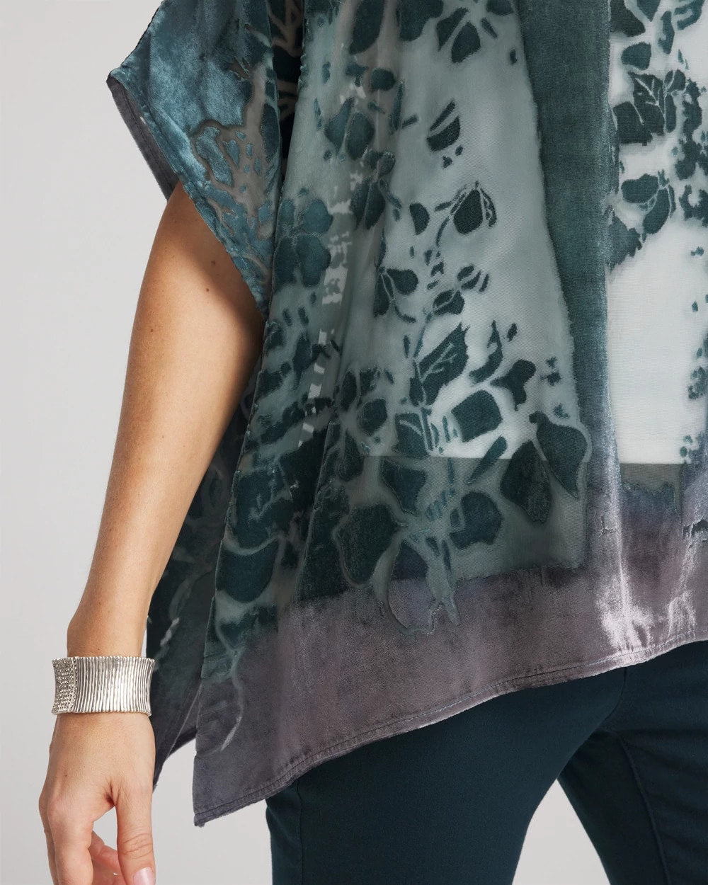 Chico's Velvet Burnout Passion Poncho STRIKING TEAL