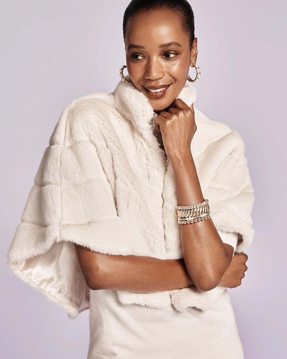 Chico's Faux Fur Funnelneck Capelet ENGLISH CREAM
