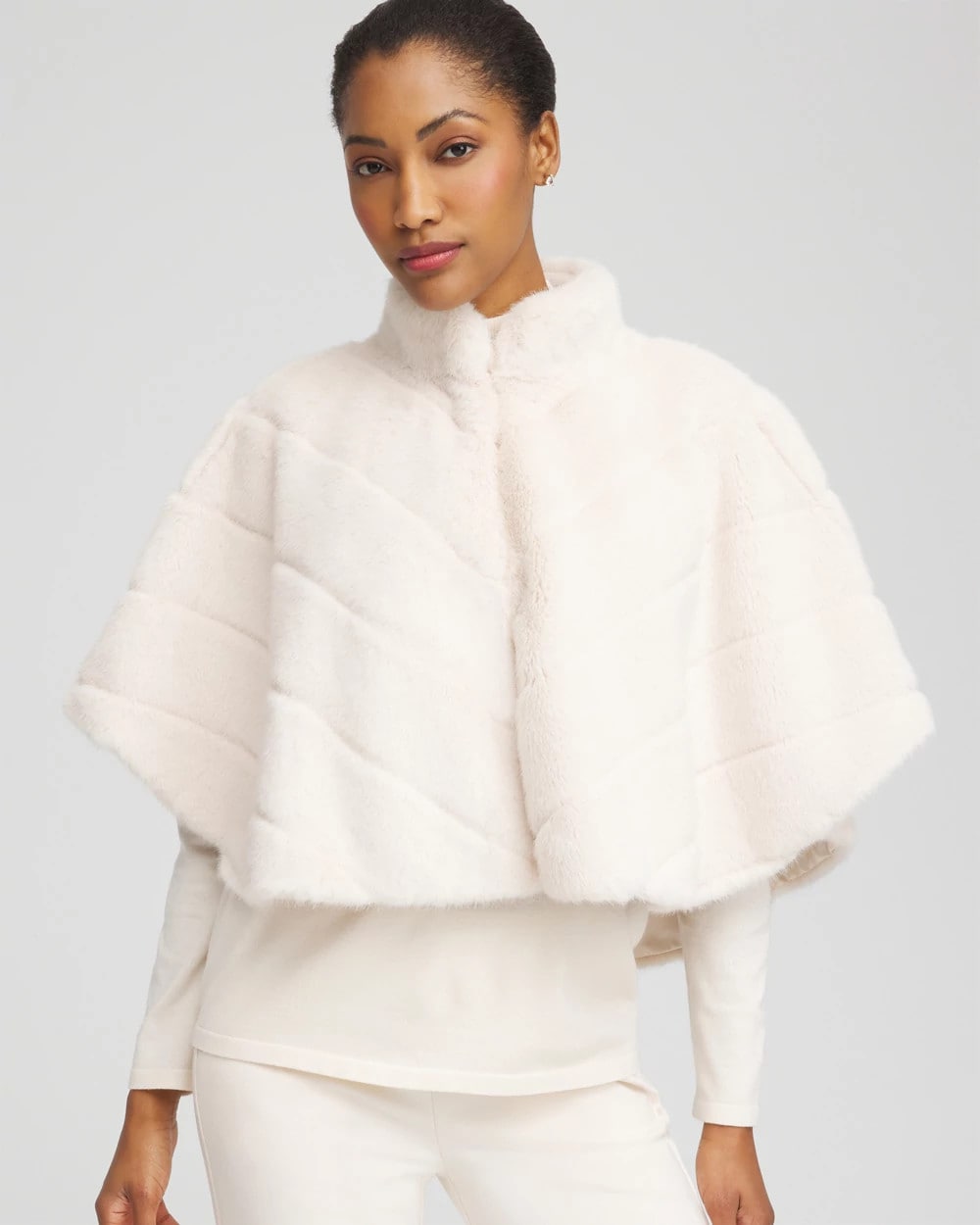 Chico's Faux Fur Funnelneck Capelet ENGLISH CREAM